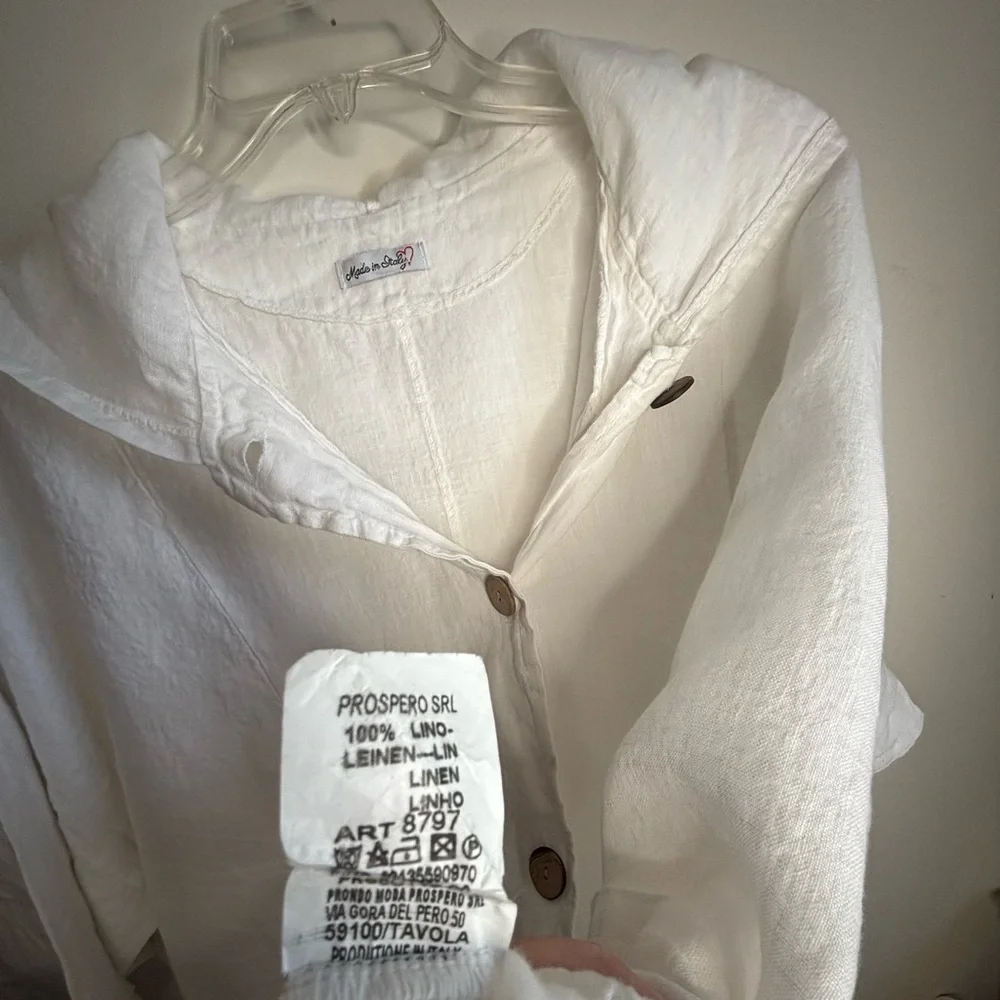 WHITE LINEN (MADE IN ITALY) HOODED TOP/COVERUP - Picture 5 of 7